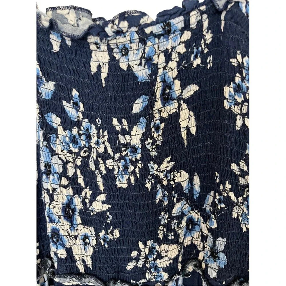 Band Of Gypsies Tiered Ruffle Mini Dress Blue Floral Large